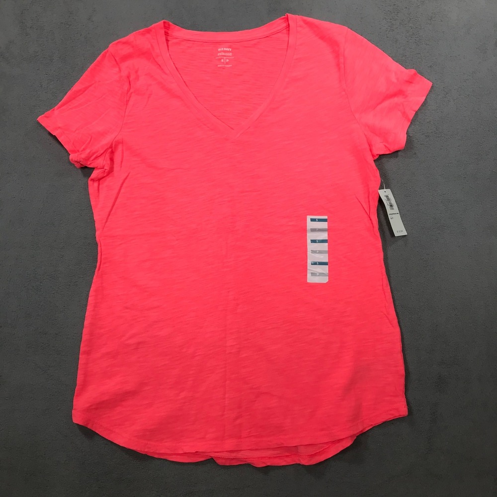Old Navy V-Neck Tee Women Small Pink New Relaxed Slub Cotton Short Sleeve Top